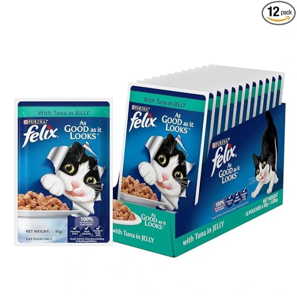 Purina Felix Tuna with Jelly Adult Cat Wet Food 85gm (Pack of 12)
