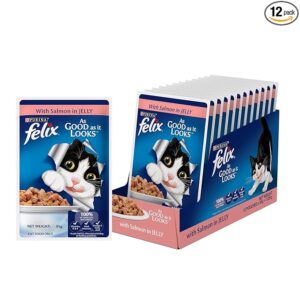 Purina Felix Salmon with Jelly Adult Cat Wet Food 85gm (Pack of 12)