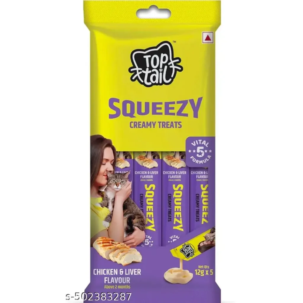 Top Tail Squeezy Creamy Treats Chicken And Liver Flavour 12gm (pack of 5)