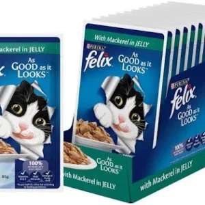 Purina Felix Mackeral with Jelly Adult Cat Wet Food 85gm (Pack of 12)